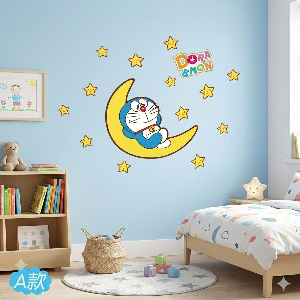 Cute Doraemon and Moon Waterproof Toilet Tank Sticker Decal size 30x30 AM888-B