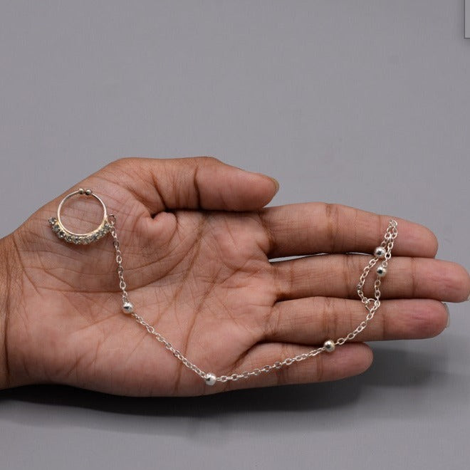 Jewellery collection Stylish bridal sliver one line  nose ring Nath crystal drop, attached