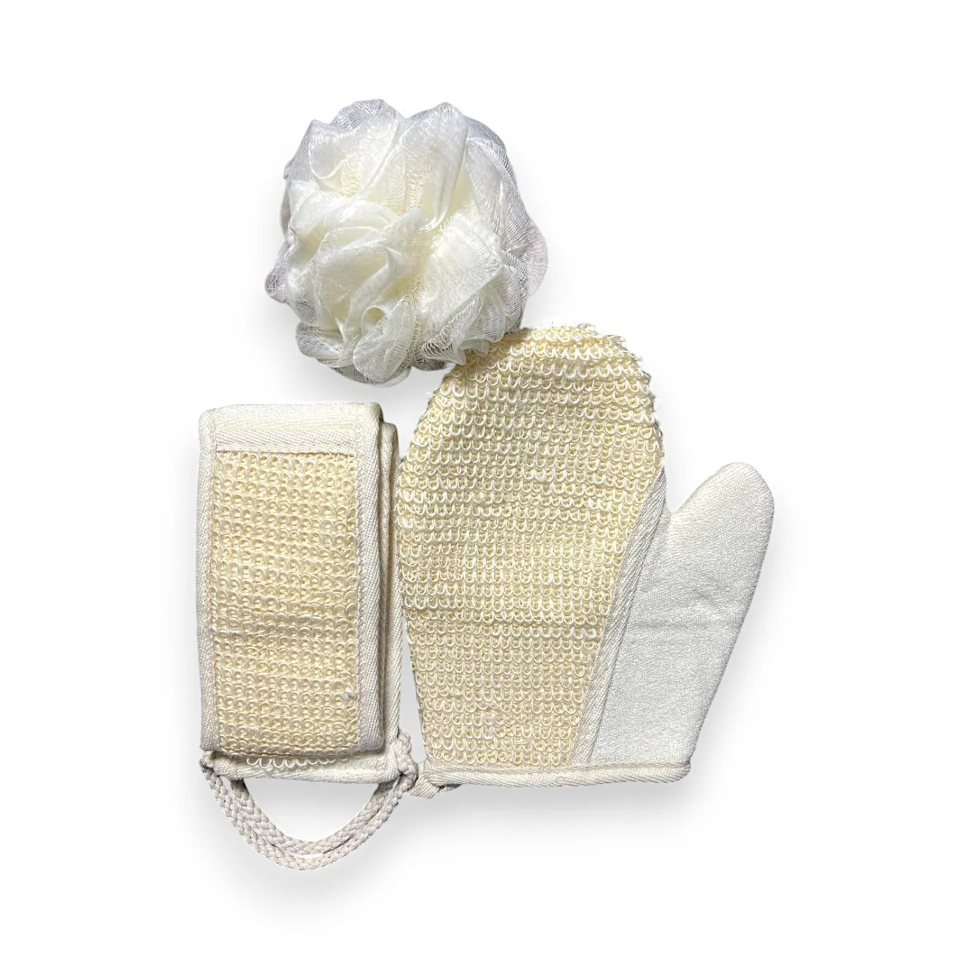 Exfoliating Bath Set: Loofah Gloves, Back Scrubber Belt &amp; Loofah Sponge - Bathing Combo