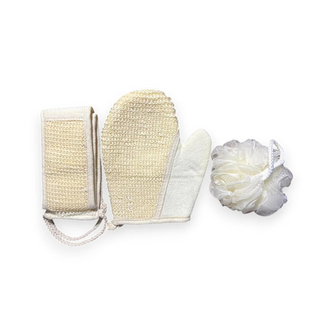 Exfoliating Bath Set: Loofah Gloves, Back Scrubber Belt &amp; Loofah Sponge - Bathing Combo
