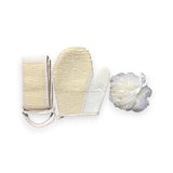 Exfoliating Bath Set: Loofah Gloves, Back Scrubber Belt &amp; Loofah Sponge - Bathing Combo