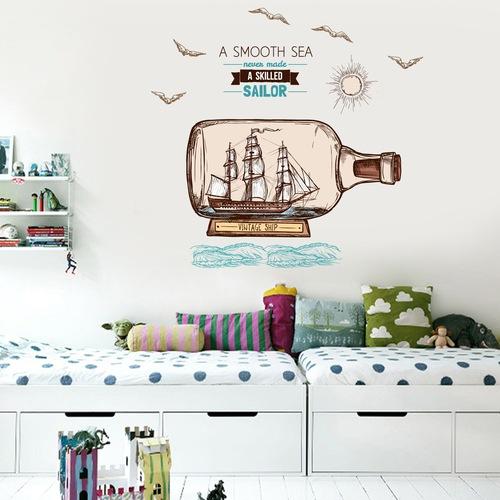 JM7348 Drift Bottle Cartoon Wall Sticker - Multi