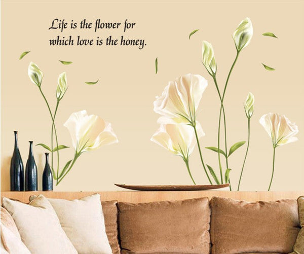 AY9152 60*90cm Large Removable Vinyl Self-adhesive Lily Flower Wall Sticker for Kids Room