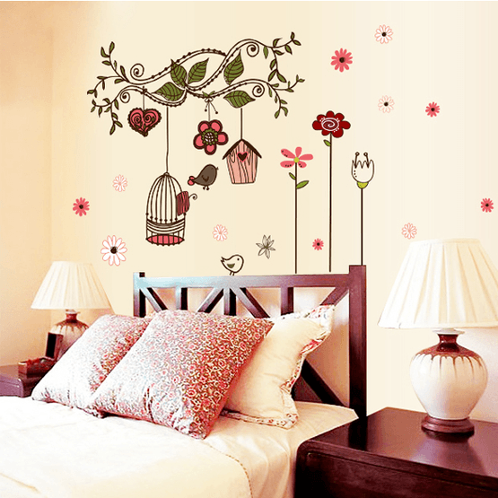 Home Decor - Wall Decal Bird And Cage Size 50x70cm Xh509