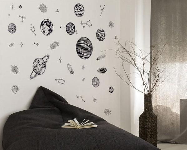 SAMHEZ JM7363 PLANETS BLACK N WHITE 60X90  WALSTIKER WALLSTICKER  WALL STIKER