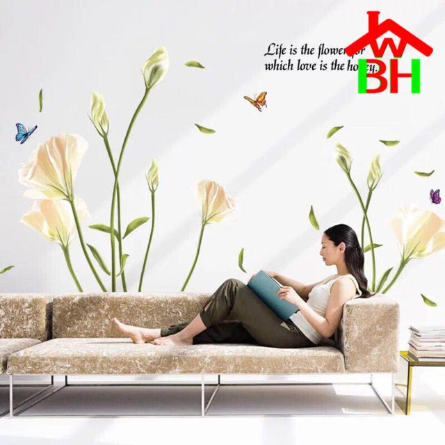 AY9152 60*90cm Large Removable Vinyl Self-adhesive Lily Flower Wall Sticker for Kids Room