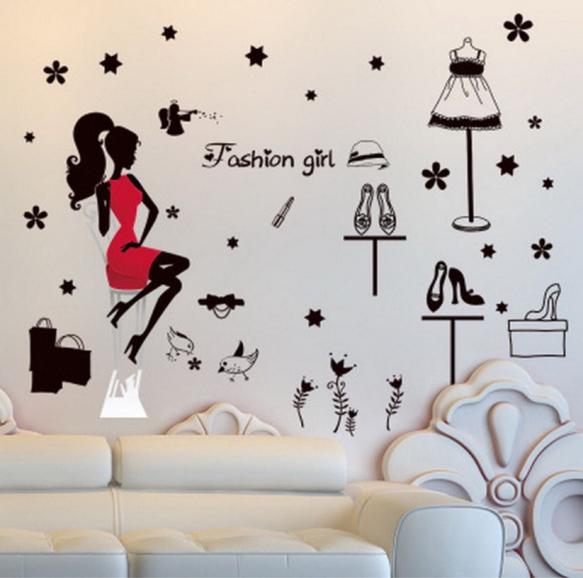 Wall stickers, fashion, beauty, stylish wallpaper, monochrome, makeover size 50x70 xls7212