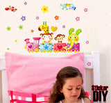 Decals Design 'Train Happy Cartoon Animals with Clouds' Wall Sticker (PVC Vinyl, 70 cm x 50 cm) size 25x45 xy3005