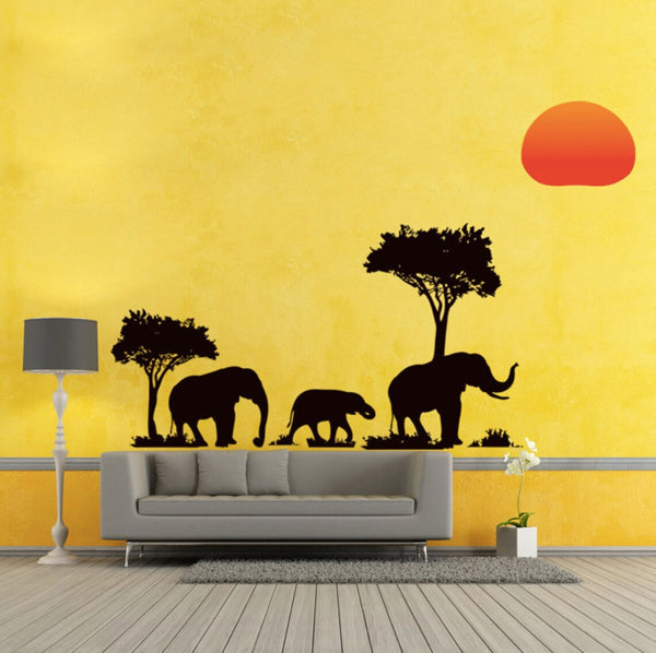 Elephants Family Tree Forest Sun Newest Creative Home Decal Wall Stickers