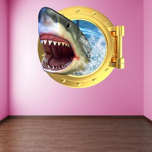 Shark Porthole Wall Decal Sticker Mural Poster Print Art Kids Bedroom Home Decor size 60x90 xh4275