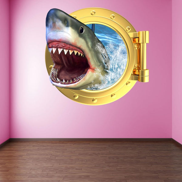 Shark Porthole Wall Decal Sticker Mural Poster Print Art Kids Bedroom Home Decor HD37