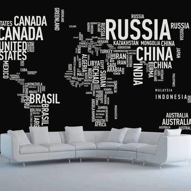 World Map Wall Decal With Country Names World Country Atlas Sticker Vinyl Wall Map Decor Office Wall Art Decor Black size 60x90 nc015