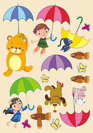 Children's room wall sticker with animals and people on umbrellas size 50x70 xy8011