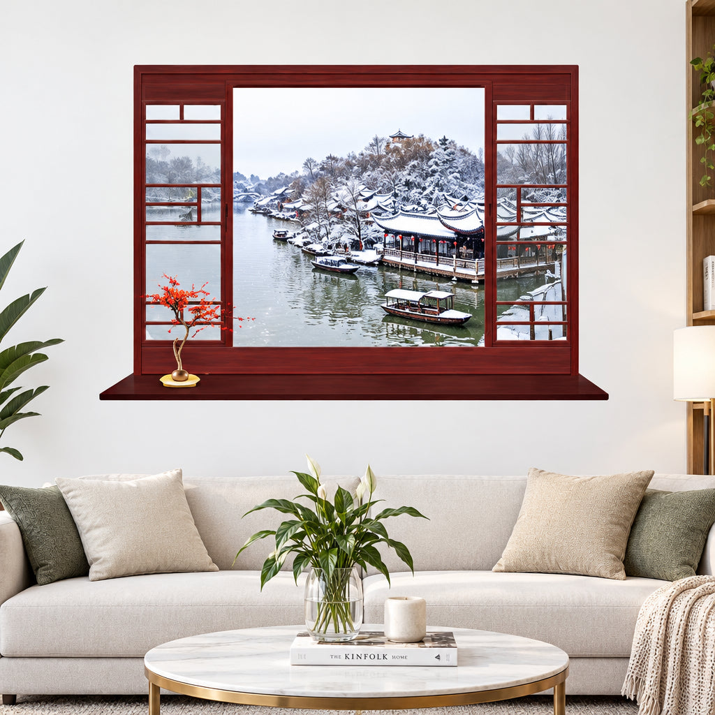 Seasons Landscape Fake Window Sticker Garden Landscape 3D Wall Art Vinyl Wall Picture Home Decoration Chinese Wallpaper 90 x 60 cm mj8018b  Wall Decor Sticker