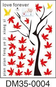 4 Sheets Red Maple Leaf Wall Decals Birds on Branches Wall Stickers DIY Removable Autumn Leaves Wall Art Decal Sticker for Babys Kids Girls Bedroom Living Room Office Nursery Classroom Room Decoration size 50x70 dm350004