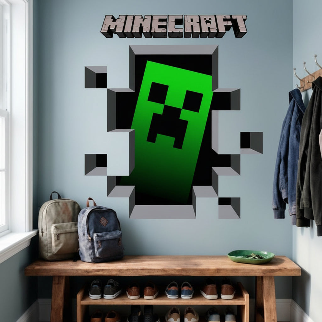 Minecraft JINX Creeper Inside (Plus Pig and Cow) Removeable Wall Cling Decal Sticker for Kids Ro size  50x60 aw6018