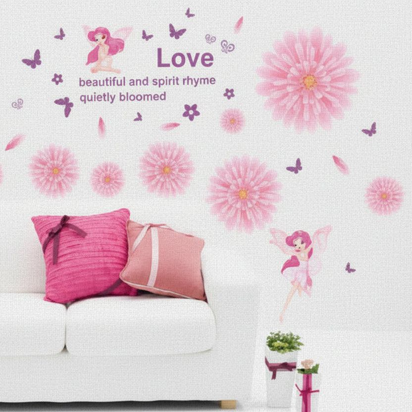 White Label Flower Sticker with Fairies - Mauve size 50x70 ay6019a