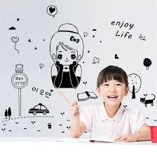 【IKE】DIY Cartoon ly Cute Girl Vinyl Wall Sticker Enjoy Life Quotes Home Decal Kids Baby Rooms Decoration Wall Art Murals size 50x70 xls7098