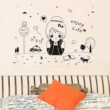 【IKE】DIY Cartoon ly Cute Girl Vinyl Wall Sticker Enjoy Life Quotes Home Decal Kids Baby Rooms Decoration Wall Art Murals size 50x70 xls7098