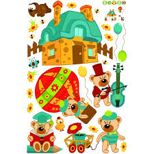 Wall Decals, Nursery Wall Stickers, Decorations for Baby Girls, Boys, Create Rooms Art Decor for Kids, Removable Vinyl Peel and Stick, Teddy Bears in Hot Air Balloon, Birds and Bees abc 1036