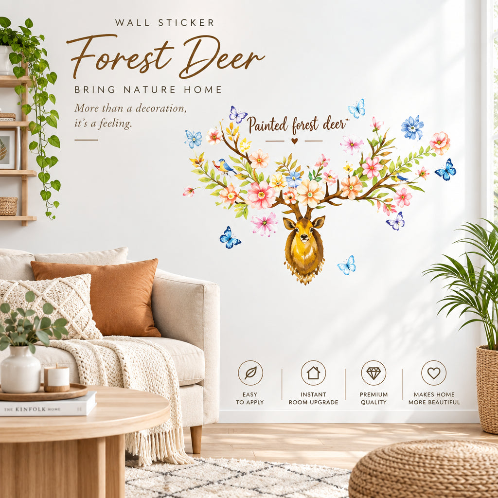 Butterfly Deer with Wall decoration stickers room wallpaper bedroom nursery kids room Home decoration Wall Stickers size 60x90 sk9331 Wall Decor Sticker