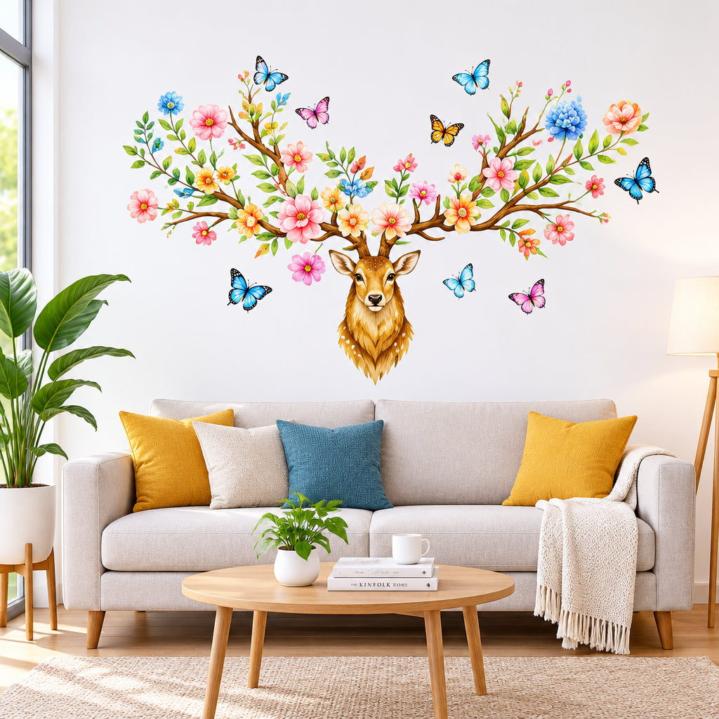 Butterfly Deer with Wall decoration stickers room wallpaper bedroom nursery kids room Home decoration Wall Stickers size 60x90 sk9331 Wall Decor Sticker