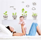 Cartoon Green Plants Wall Sticker DIY Removable Potted Murals Decoration Sunny Day Pastoral Floral Wall Decals Window Sticker Letter Bonsai Sticker size 30x45cm xh5411c kids Sticker
