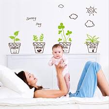 Cartoon Green Plants Wall Sticker DIY Removable Potted Murals Decoration Sunny Day Pastoral Floral Wall Decals Window Sticker Letter Bonsai Sticker size 30x45cm xh5411c kids Sticker