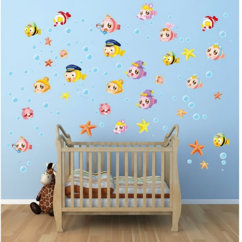 Cartoon Underwater World Wall Decal Sticker - DIY PVC Removable Transparent Film Self-Adhesive Mural Art Wall Decor for Living Room, Bedroom, Kids Room, Nursery, TV Sofa Background  size 45x60cm  am826