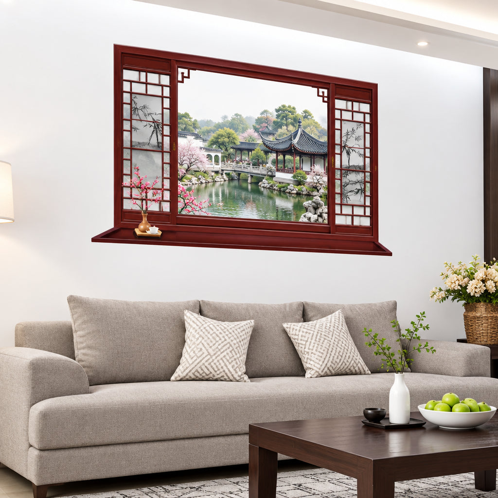 Seasons Landscape Fake Window Sticker Garden Landscape 3D Wall Art Vinyl Wall Picture Home Decoration Chinese Wallpaper 90 x 60 cm mj8018b  Wall Decor Sticker