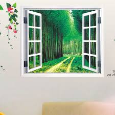 AY914 Lifelike Valley Window Wall Sticker Quality 90*60cm PVC Removable Beautiful Views Decal Vivid Green Forest Wall art Mural