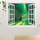 AY914 Lifelike Valley Window Wall Sticker Quality 90*60cm PVC Removable Beautiful Views Decal Vivid Green Forest Wall art Mural