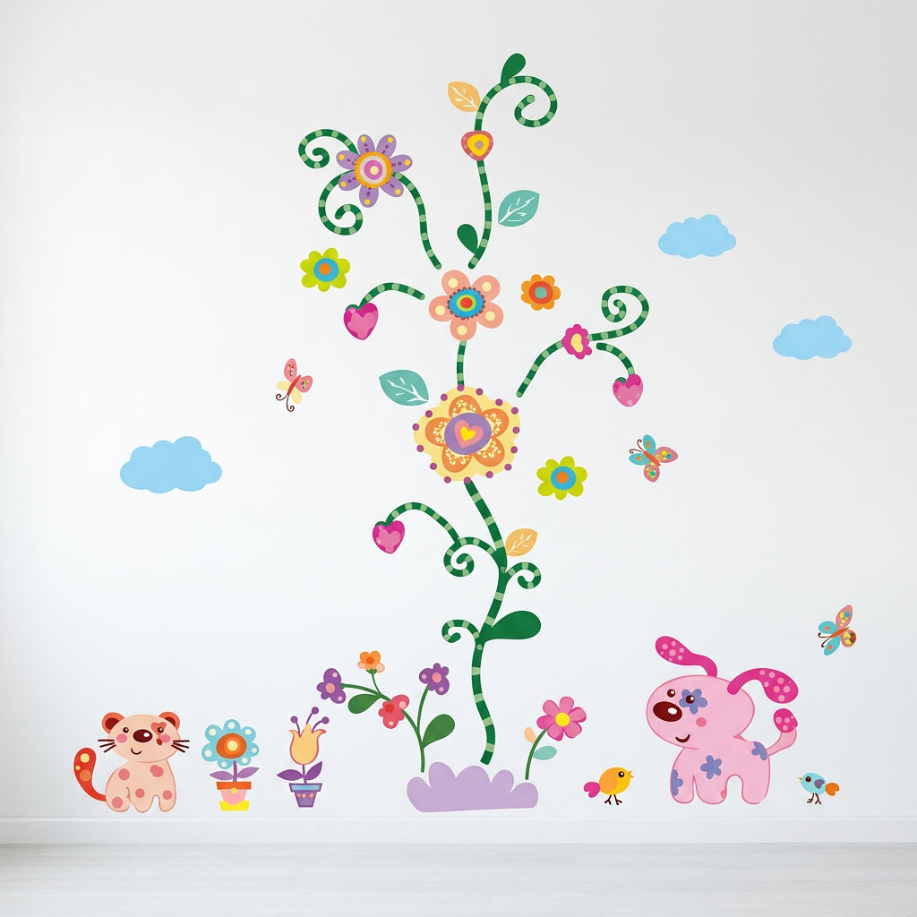 Generic Flower Dog Cat Butterfly Pattern Household Wall Sticker Wallpaper size 60x90 df5070  Decor kids Sticker