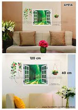AY914 Lifelike Valley Window Wall Sticker Quality 90*60cm PVC Removable Beautiful Views Decal Vivid Green Forest Wall art Mural