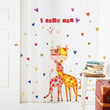 Wall Sticker Cartoon Animal Giraffe Nursery Classroom Decoration Kids Bedroom Decor Removable Cover Posters size 50x70 sk7076
