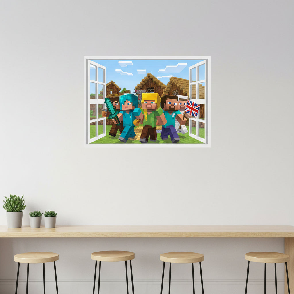 3D Gaming Wall Art Stickers Pixel Block Game Decals PVC Kids Room Decor size 50x70cm aw6011