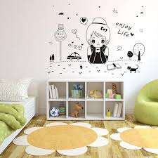 【IKE】DIY Cartoon ly Cute Girl Vinyl Wall Sticker Enjoy Life Quotes Home Decal Kids Baby Rooms Decoration Wall Art Murals size 50x70 xls7098