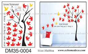 4 Sheets Red Maple Leaf Wall Decals Birds on Branches Wall Stickers DIY Removable Autumn Leaves Wall Art Decal Sticker for Babys Kids Girls Bedroom Living Room Office Nursery Classroom Room Decoration size 50x70 dm350004