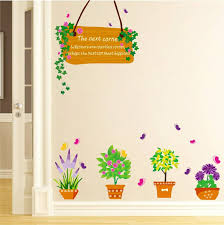 Green Leaf Potted Plant Flowers Wall Sticker DIY Home Wall Decals Room Interior Creative Wallpaper Decor PVC Removable Stickers size  60x90  abc1007 Wall Decor Sticker