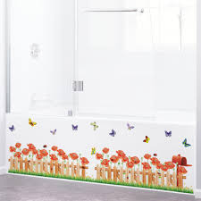 Corner Baseboard Cover Wall Decal Stickers Fresh Flowers Butterfly Home Decor DIY Vinyl Murals size 50x70 mj7027