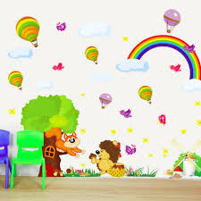 Happy Wall Sticker Landscape With Animals XL Squirrel Bird Rainbow Mill - For Children's Room / Baby Room size 60x90 ay241ab