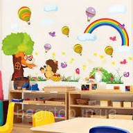 Happy Wall Sticker Landscape With Animals XL Squirrel Bird Rainbow Mill - For Children's Room / Baby Room size 60x90 ay241ab