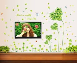Heart Green Leaf Butterfly Wall Sticker Wall Paper Sticker Renewal Removable Stylish Cute Flower Grass Plant Butterfly Children's Room Decor Present size 50x7 am7047