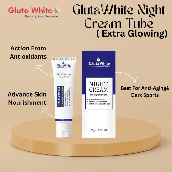 Gluta White Night Cream – Advanced Skin Brightening, Nourishing &amp; Anti-Aging Formula (50ml)