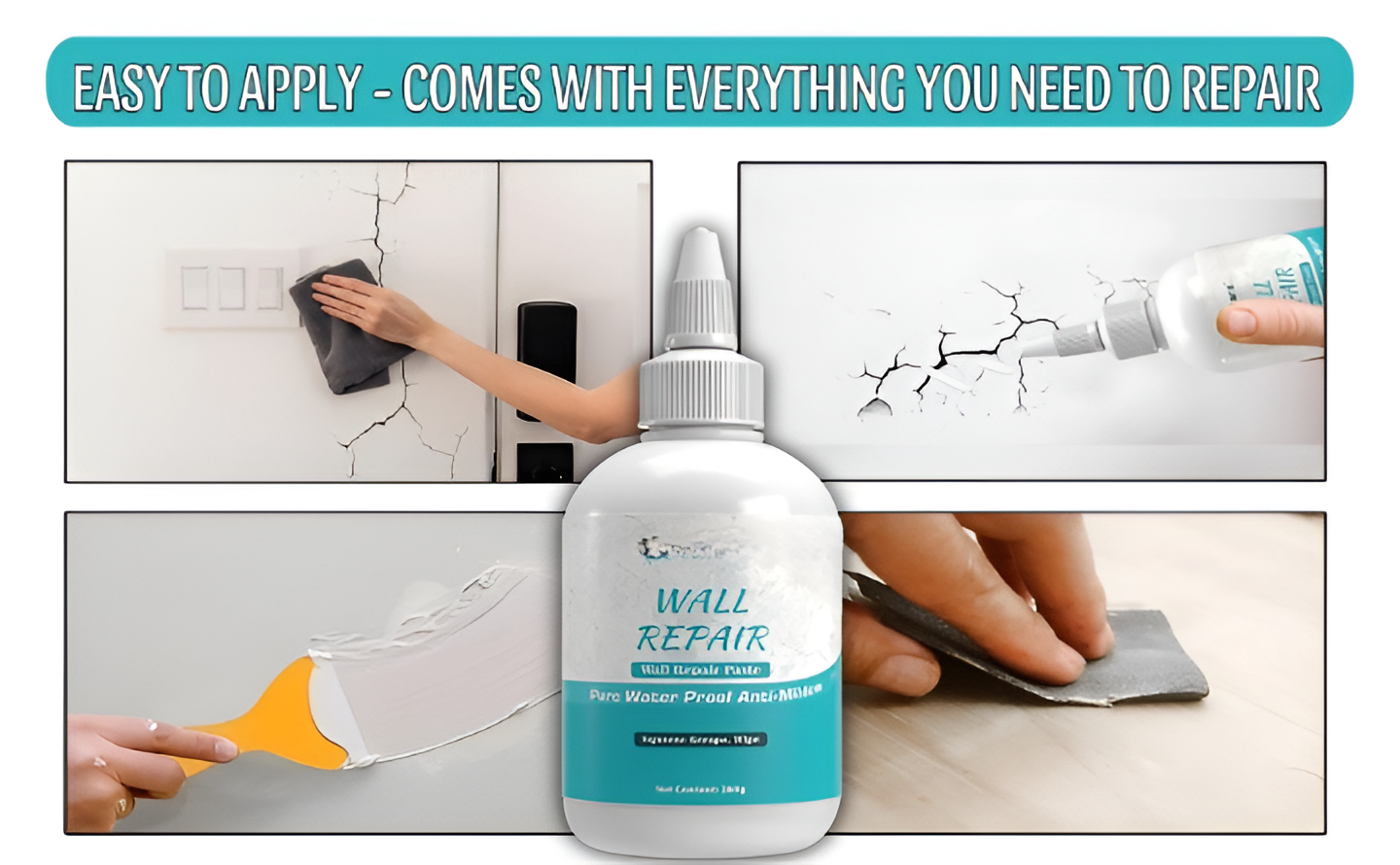 Wall Repair Paste 200gm – White Waterproof Crack Filler With Scraper, Wall Putty &amp; Hole Mending Agent for Damaged Walls and Joints