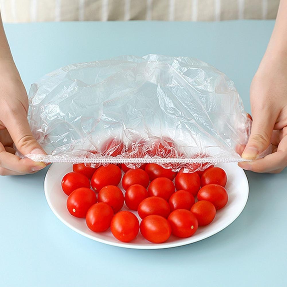 100pcs Stretchable Plastic Food Covers – Disposable Transparent Wrap for Bowls, Plates, Fruits, Vegetables – Anti-Dust, Food-Grade Cling Film