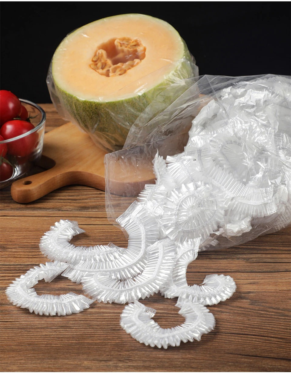100pcs Stretchable Plastic Food Covers – Disposable Transparent Wrap for Bowls, Plates, Fruits, Vegetables – Anti-Dust, Food-Grade Cling Film