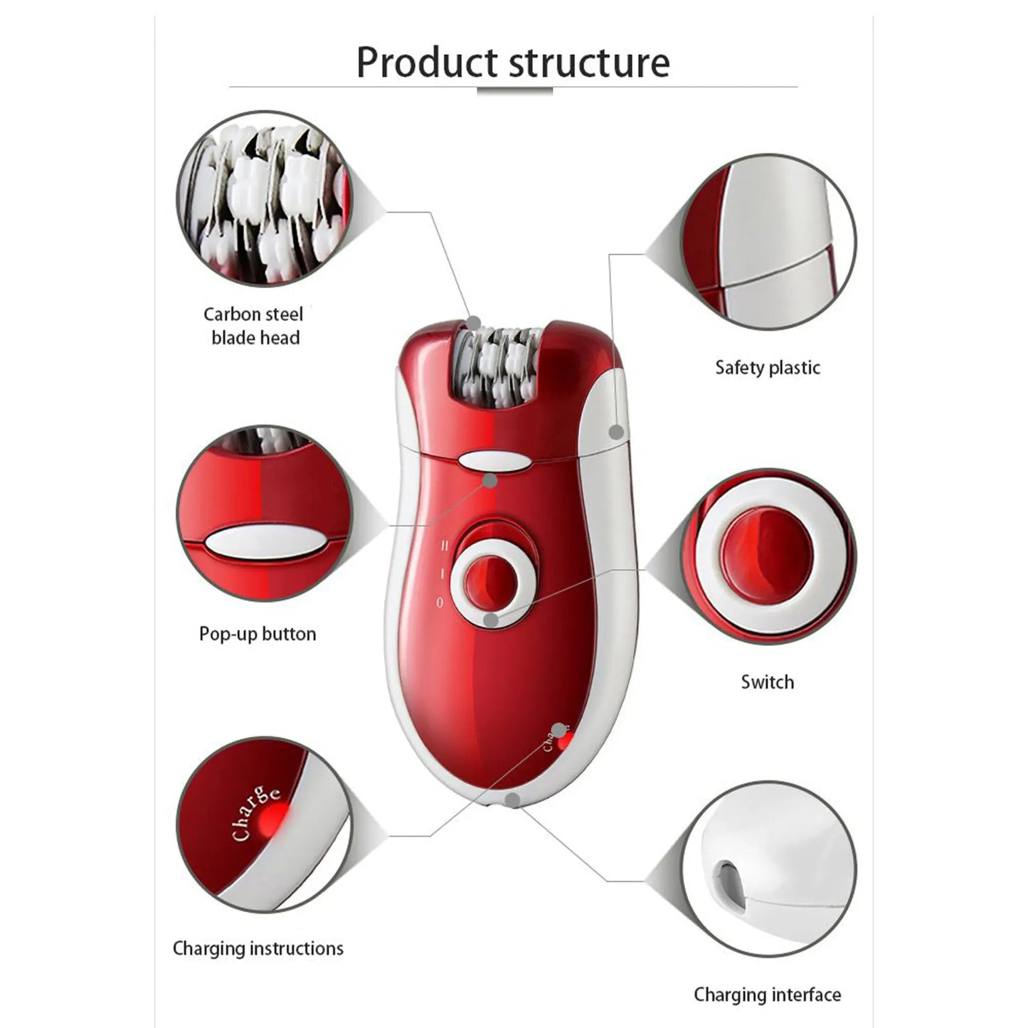 Kemei KM-3068 - Rechargeable 3-in-1 Epilator Hair Removal Device for Women – Electric Shaver &amp; Trimmer Set with Multiple Heads, Smooth Skin Care Tool for Face, Arms, Legs &amp; Sensitive Areas