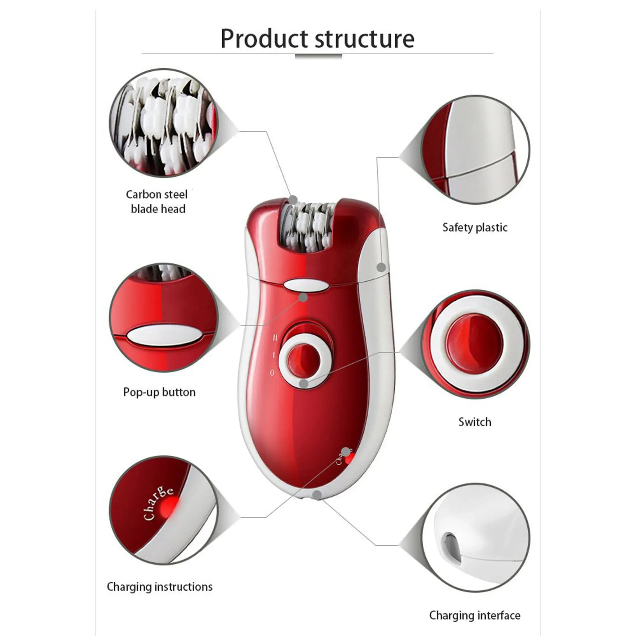 Kemei KM-3068 - Rechargeable 3-in-1 Epilator Hair Removal Device for Women – Electric Shaver &amp; Trimmer Set with Multiple Heads, Smooth Skin Care Tool for Face, Arms, Legs &amp; Sensitive Areas