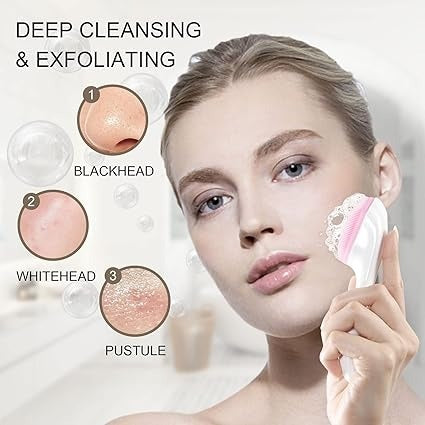 1 PCs Silicone Face Scrubber Exfoliating Brush, Manual Handheld Massager , Facial Cleansing and Blackhead Scrubber, Soft Bristles for Face Skincare ( Random Color )